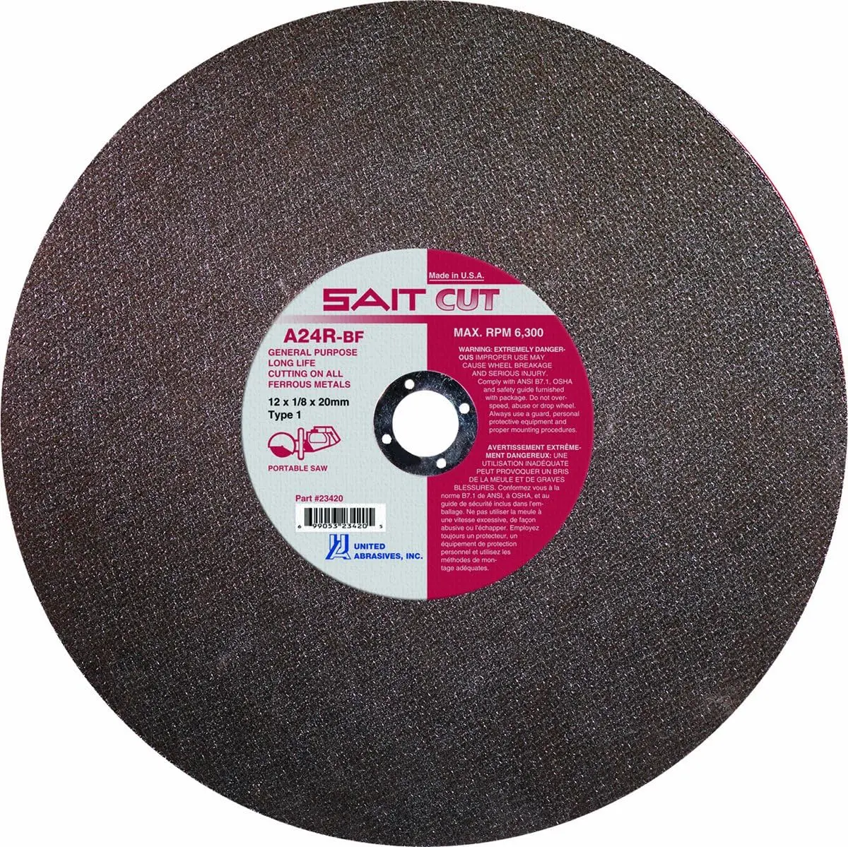 Abrasives- 23450 Type 1 Cutting Wheel, 14 x 1/8 x 1, A24R, 10-Pack