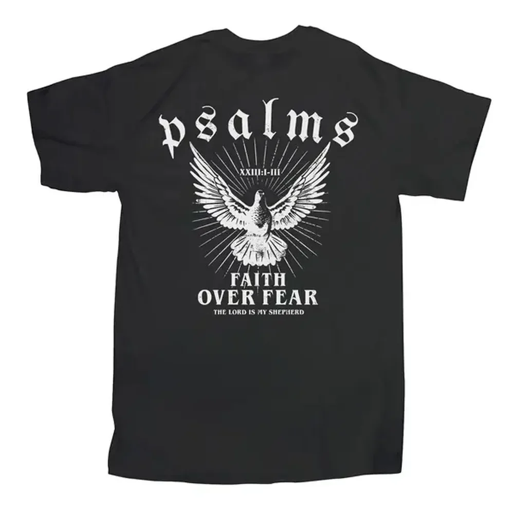 Faith Over Fear Psalms 23:3 Christian T-Shirt | The Lord Is My Shepherd Bible Verse Tee | Grunge Aesthetic Religious Streetwear