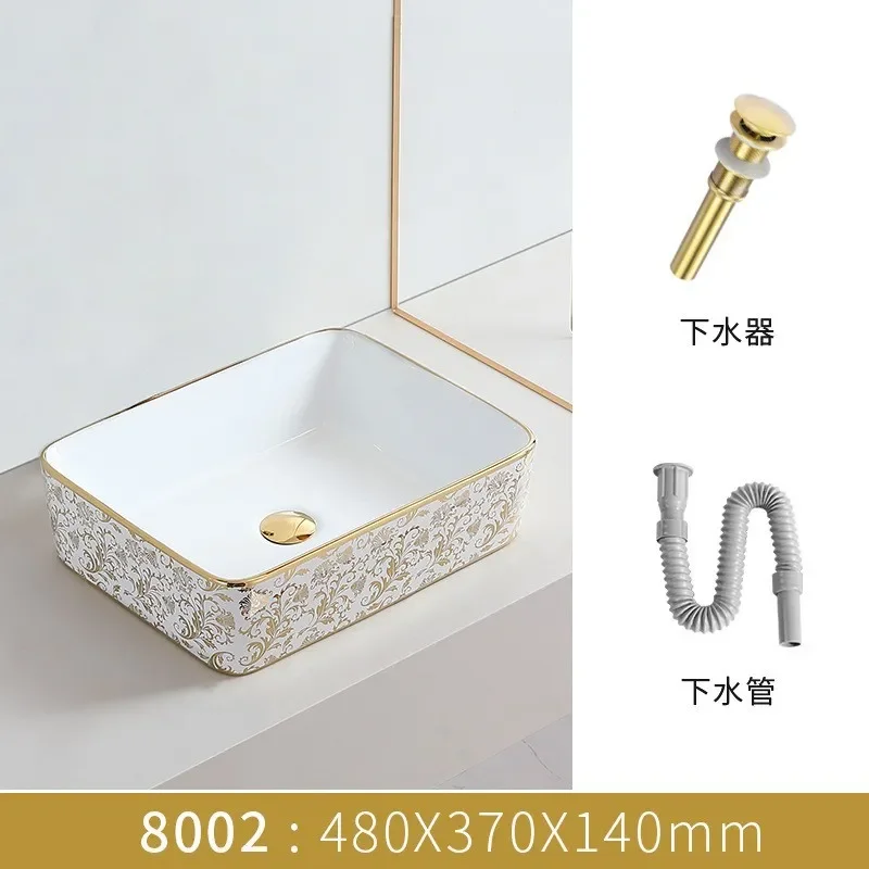 Electroplated Gold Pattern Ceramic Vessel Sink Modern Round Countertop Wash Basin for Bathroom Vanity Decor