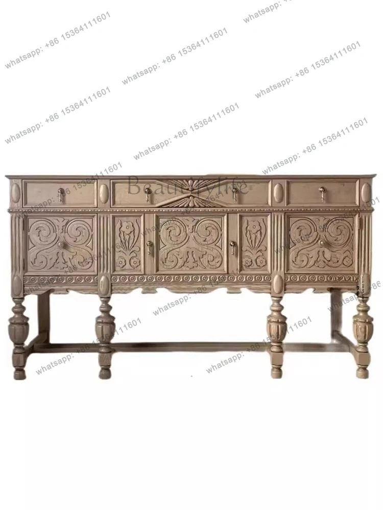 French retro solid wood porch cabinet American old carved storage decorative cabinet