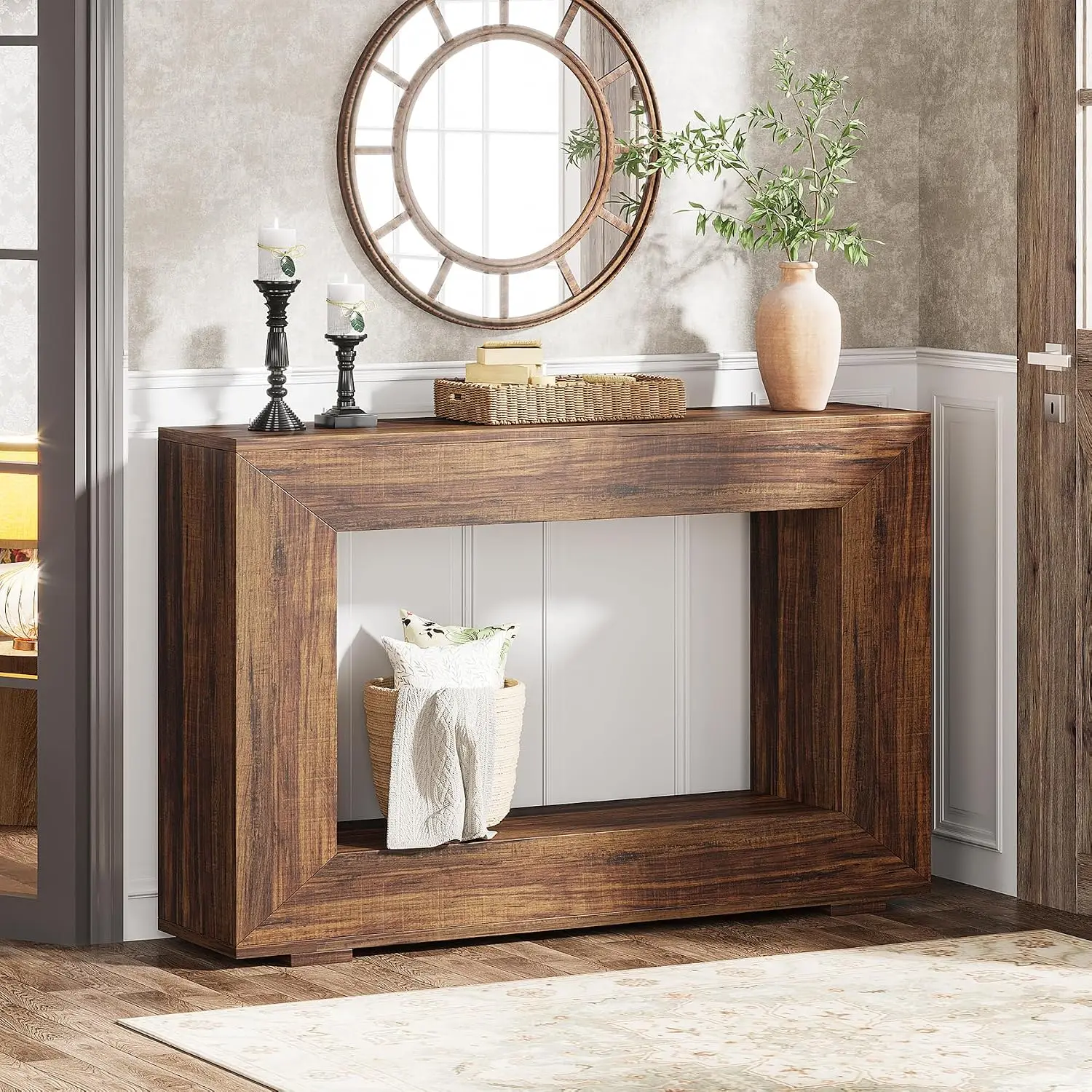 47‑Inch Farmhouse‑Industrial Console Sofa Table with Storage, Long Narrow Behind‑Couch Accent Table for Entryway, Hallway, Foyer and Living‑Room