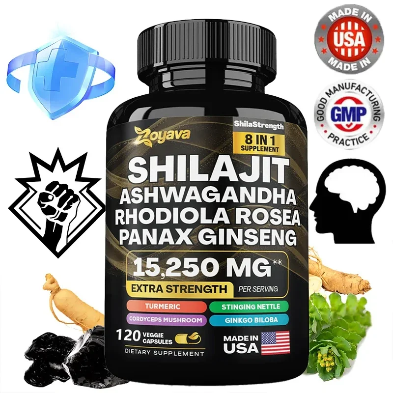 Shilajit, Ashwagandha, Rhodiola, Ginseng Capsules, Supplements for Men and Women, Good for Joints, Energy, Endurance, Immunity