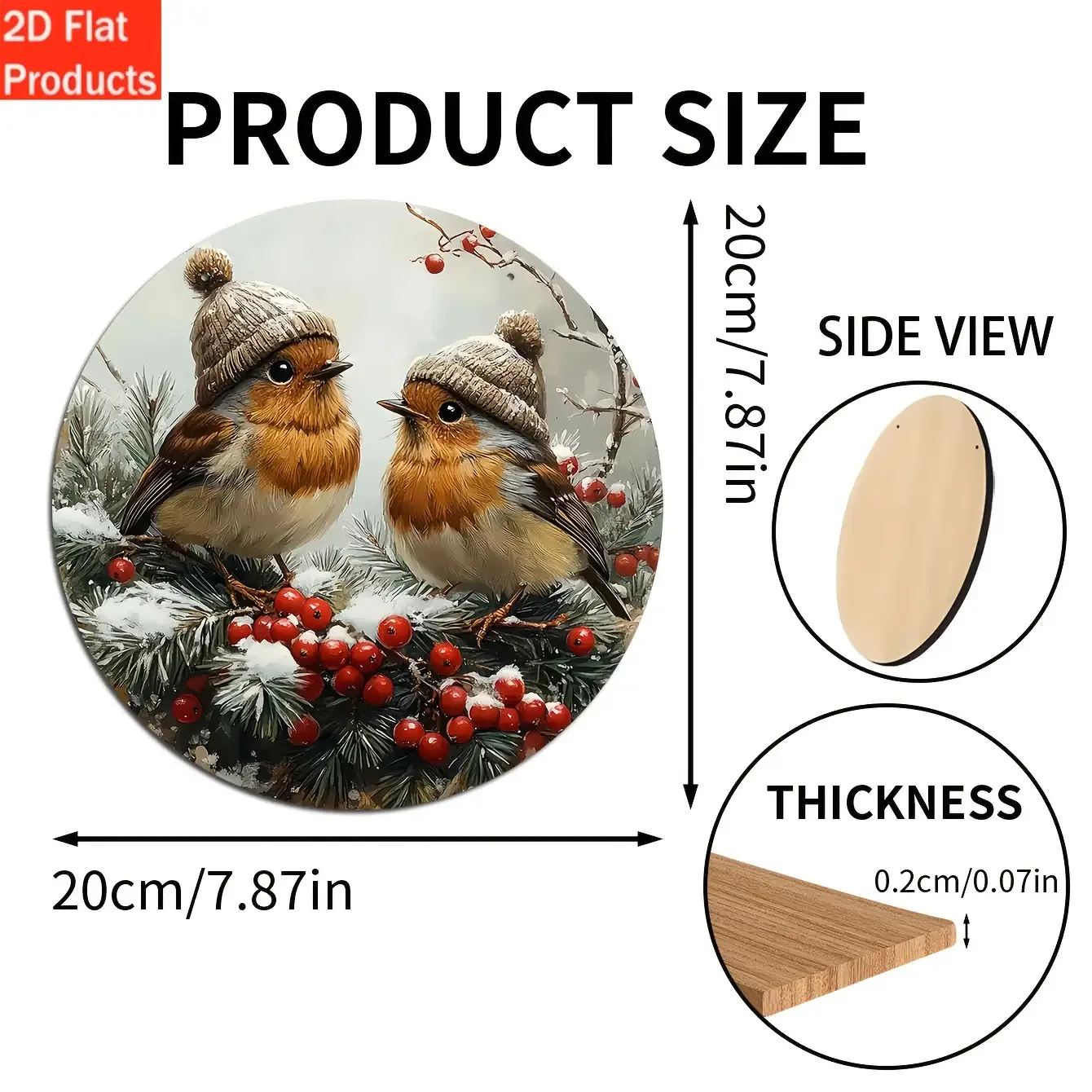 2D Flat, 2DFlat- Decorative Plaque and Ornament- 1pc Bird Theme Round Wreath Wooden Sign, Used for Kitchen,, Home, Living Room,