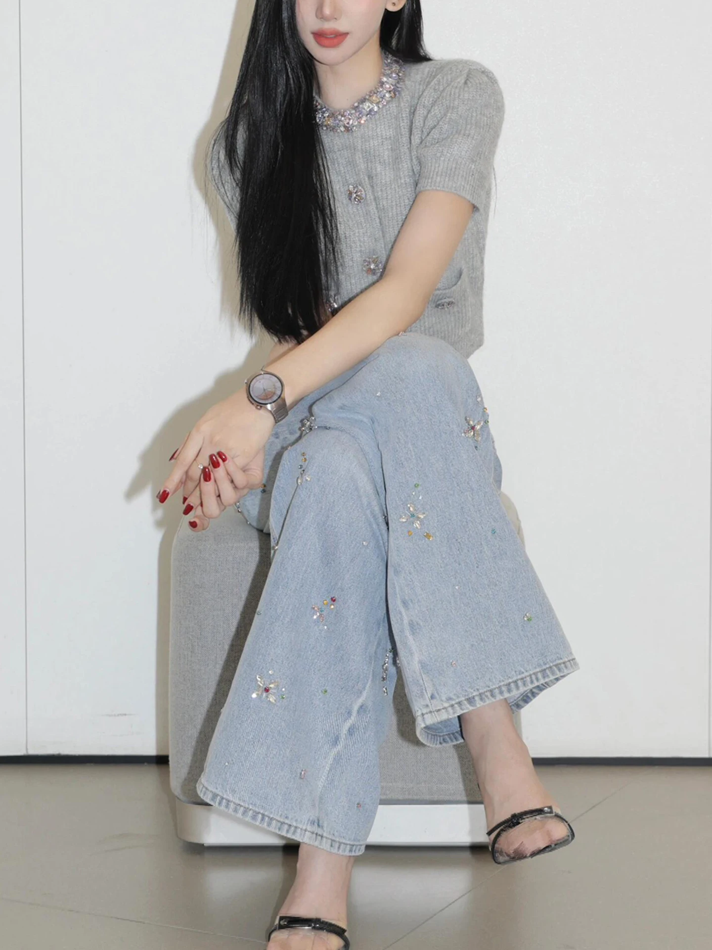 High-End Women's ort Knitted Open Cardigan with Diamond Embelliment Autumn 2025 Faion Commute Sle Breathable Soft