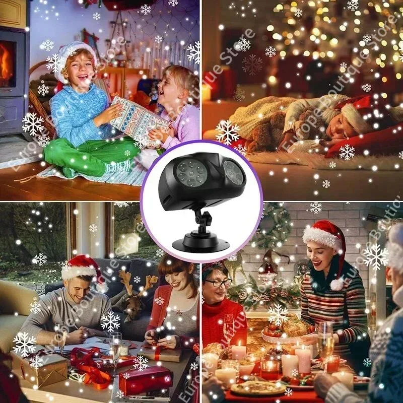 Proyector de copo de nieve LED de doble tubo, luces de proyección navideña, lámpara impermeable para exteriores, foco de nieve para fiesta navideña de Navidad