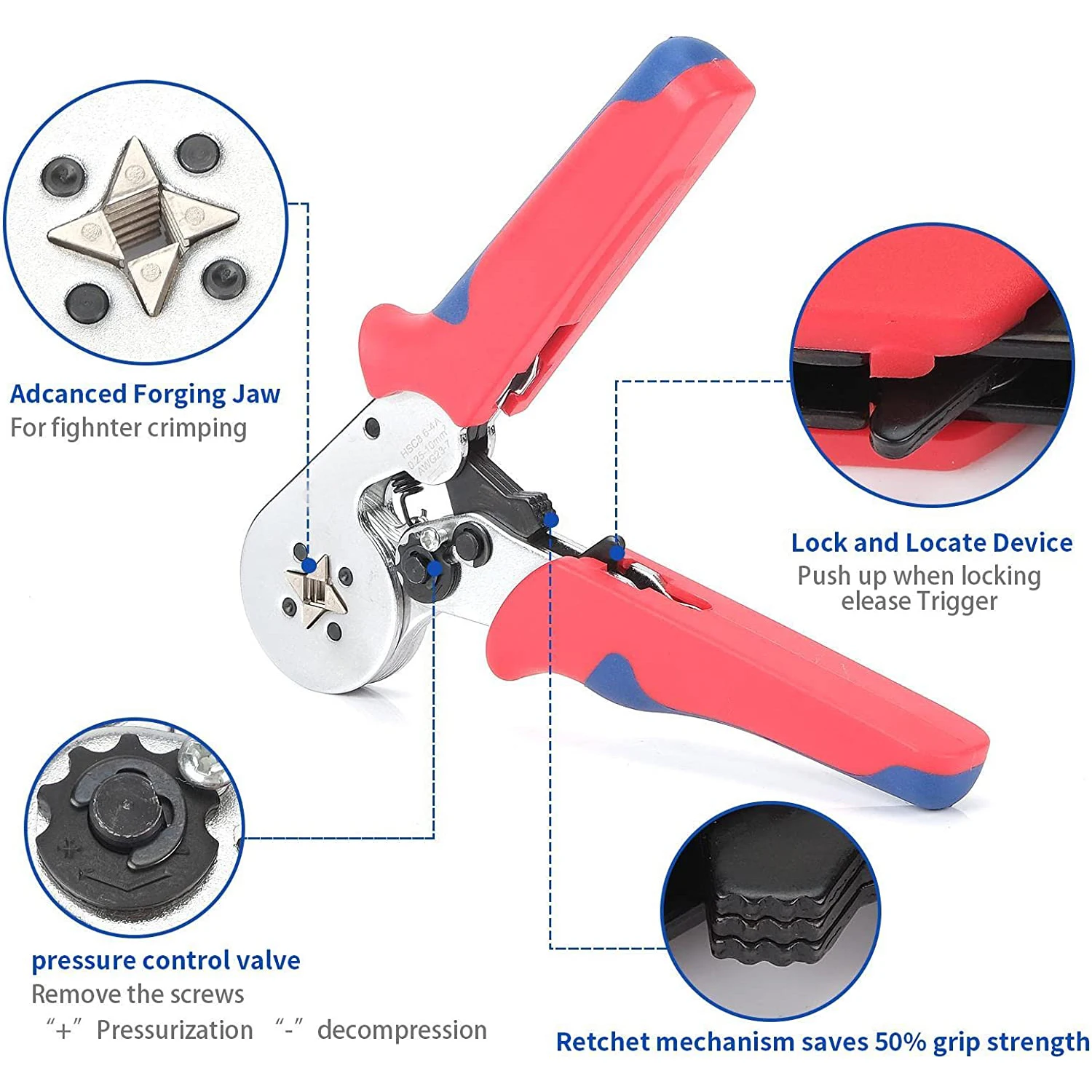 Imagem -03 - Fio Virola Crimpagem Tool Kit Auto Ajustável Ratchet Crimper Alicates Terminais de Cobre End Conjunto de Prata Awg 237 Hsc8 a