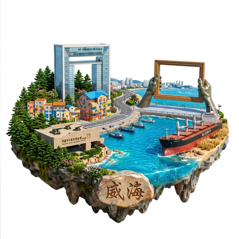 Weihai Relief Metal Fridge Magnet Liugong Island Happiness Gate Torch Street Souvenir Magnetic Sticker Gift Friends Home Decor