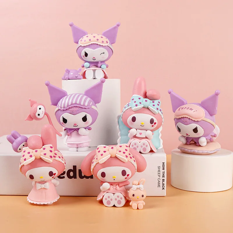 #6 SANRIO Figures Blind Box My Melody and Kuromi Figurine Toys Japaness Cartoon Accessory Home Decoration Kawaii Slumber Party