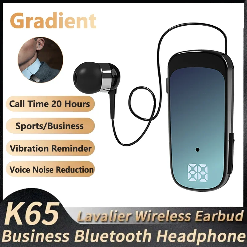 Gradient K65 Bluetooth Earphones Wireless Headphone In Lotus Retractable Lavalier Clip Headset Single Ear Handsfree with Wire