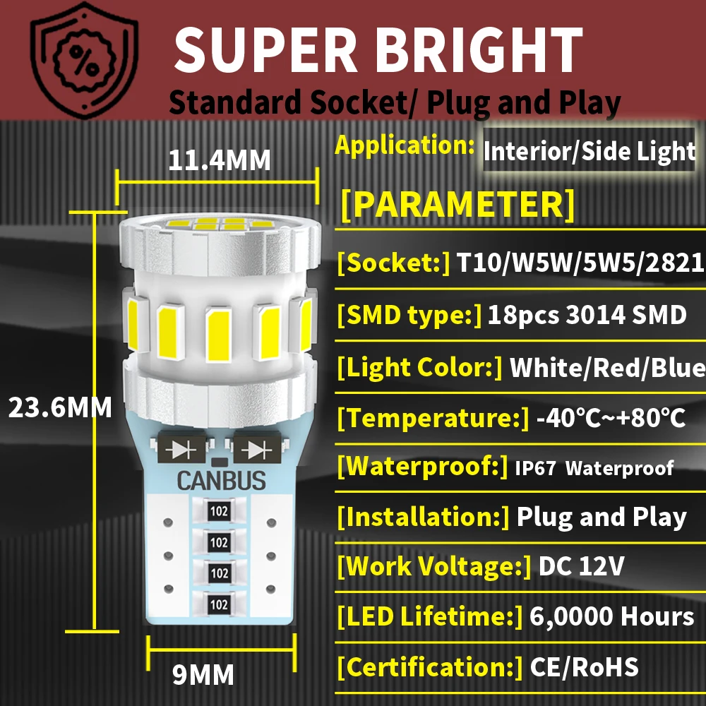 2X LED License Plate Light W5W T10 Lamp For Hyundai Accent Elantra GT Coupe Sonata Ioniq Kona Tucson Azera Santa Fe Genesis