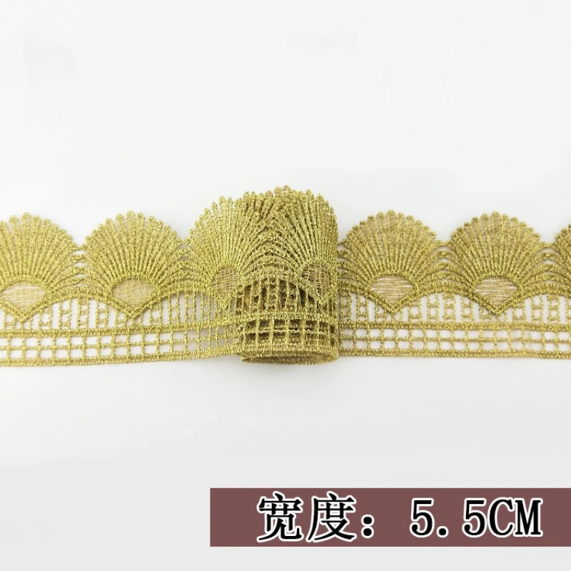 Hollow Style Fabric for Wedding, Fluorescent Lace, Gold Thread, Embroidery, Trim Accessories, DIY, 3Yds, 5.5cm Wide