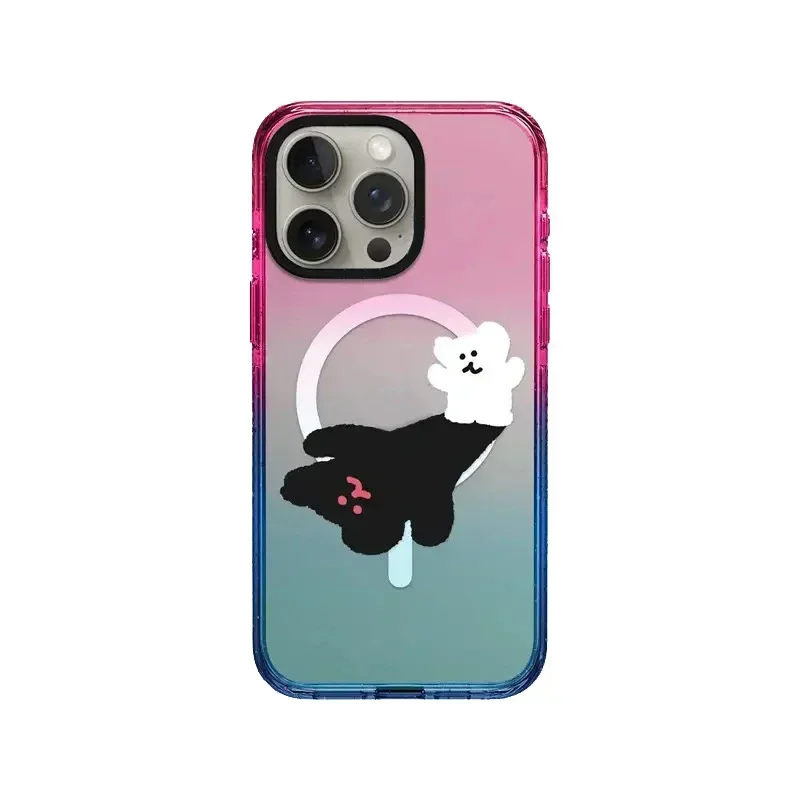 Cartoon Popcorn 2.5 Acrylic Gradient Border Magnetic iPhone 12 13 14 15 Pro Max Protective Case