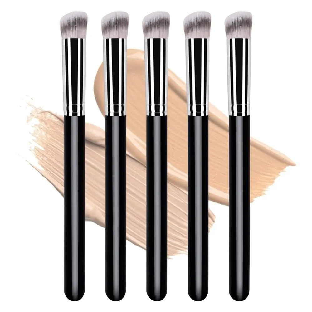 Brocha correctora profesional: base plana y redonda y brocha de maquillaje corrector para debajo de los ojos, contorno facial y cobertura de detalles