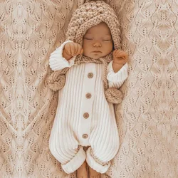 Autumn Winter Newborn Girl Knit Bodysuit Outdoor Long Sleeve Single Breasted Round Collar Baby Girls Jumpsuit Infant Girl Romper