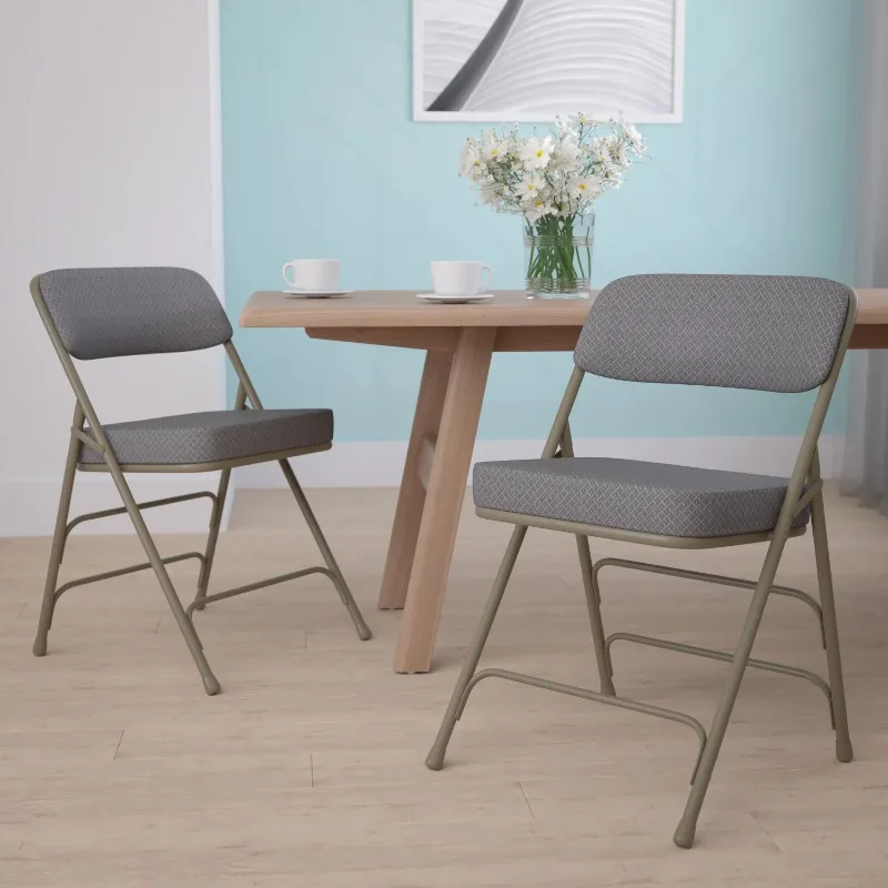 

Emma + Oliver Curved Triple Braced & Double Hinged Gray Fabric Metal Folding Chair