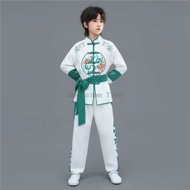 children's chinese short sleeved buckle wushu clothing set kids' breathable kungfu performance kids' printed wushu uniform set