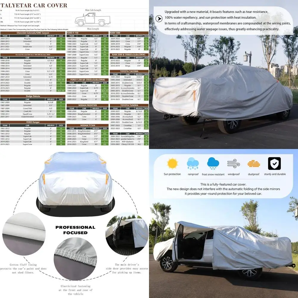 

All-Weather Waterproof Truck Cover, UV & Rain Protection, Universal Fit for Chevy C10 S10, Ford F100, Ram 150 250, Maverick, Up