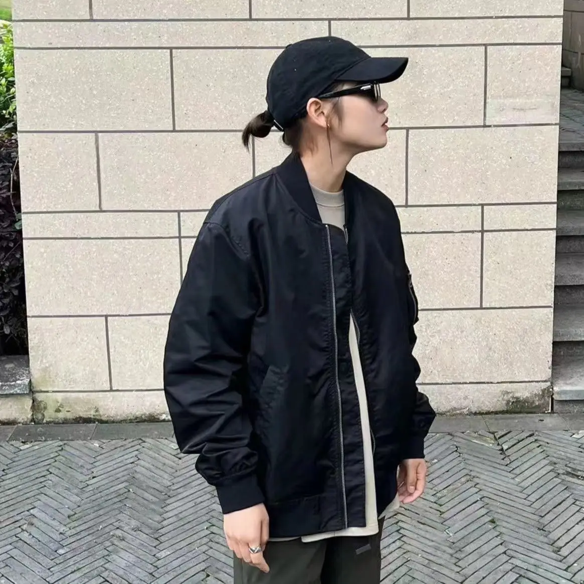 

Bomber Jackets Womens Jacket Streetwear Fall Twill Cargo Style Utility Patchwork Armygreen Plaid Professional Panelled Practical