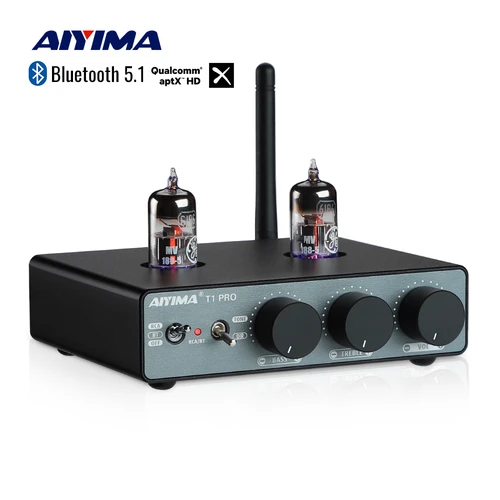 AIYIMA Audio T1 Pro preamplificador de tubo Bluetooth válvula de amplificador estéreo Hifi vacío con control de tono de agudos y bajos para altavoces domésticos