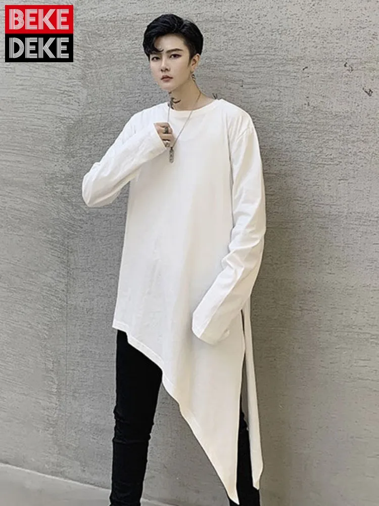 Designer Asymmetric Solid Color Split T Shirt Gothic High Street Loose Fit Spring Autumn Long Sleeve Casual Pullover T Shirts