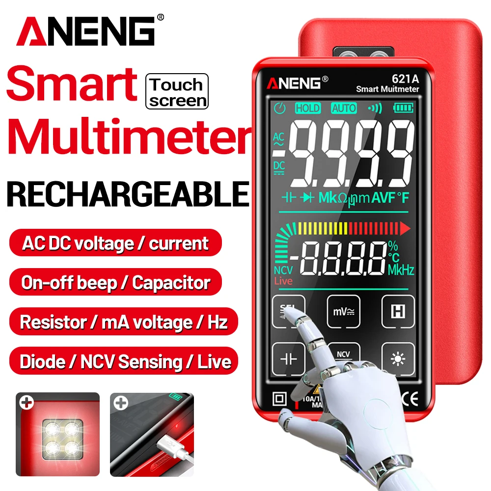 الذكية شاشة تعمل باللمس الرقمية المتعددة قابلة للشحن ANENG 621A التيار المتناوب/تيار مستمر جهاز قياس الجهد الكهربائي 9999 التهم عالية الدقة الاستشعار تستر #1