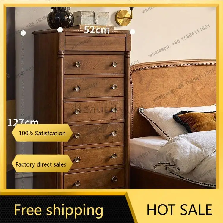 LS French medieval all solid wood narrow side cabinet retro handmade dental drawer storage cabinet