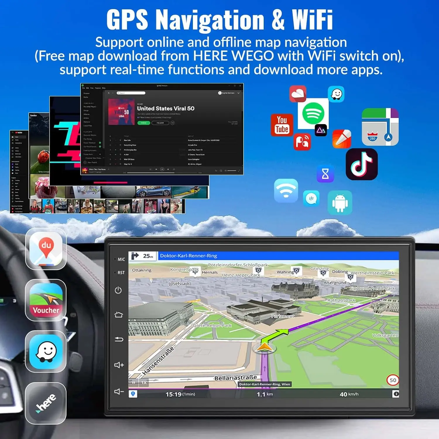 Radio con GPS para coche, reproductor Multimedia con Android 11, Universal, 7, 9, 10 pulgadas, Carplay, WiFi, 2.5D, pantalla IPS, para VW, Toyota,