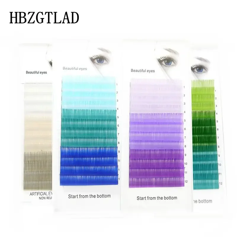 HBZGTLAD C/D Curl 0,07/0,1 mm 8-15 mm falsche Wimpern blau + grün + königsblaue Wimpern individuelle farbige Wimpern Künstliche Wimpernverlängerungen