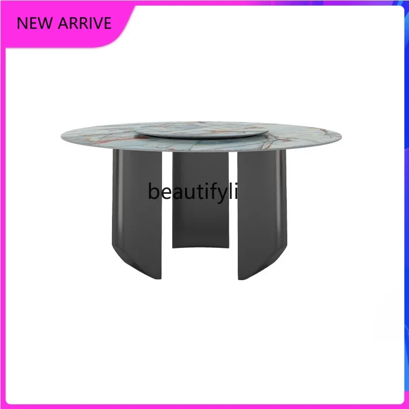 

A4567 Italian Stone Plate Dining Tables and Chairs Set round Nordic Marble round Table Light Luxury Modern Home