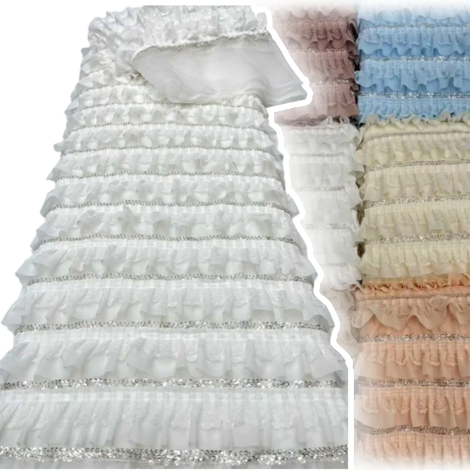 

Высокое качество, африканский тюль с бисером, кружево, новый нигерийский элегантный ручной работы с блестками, сетчатая кружевная ткань, свадебные платья CC1375