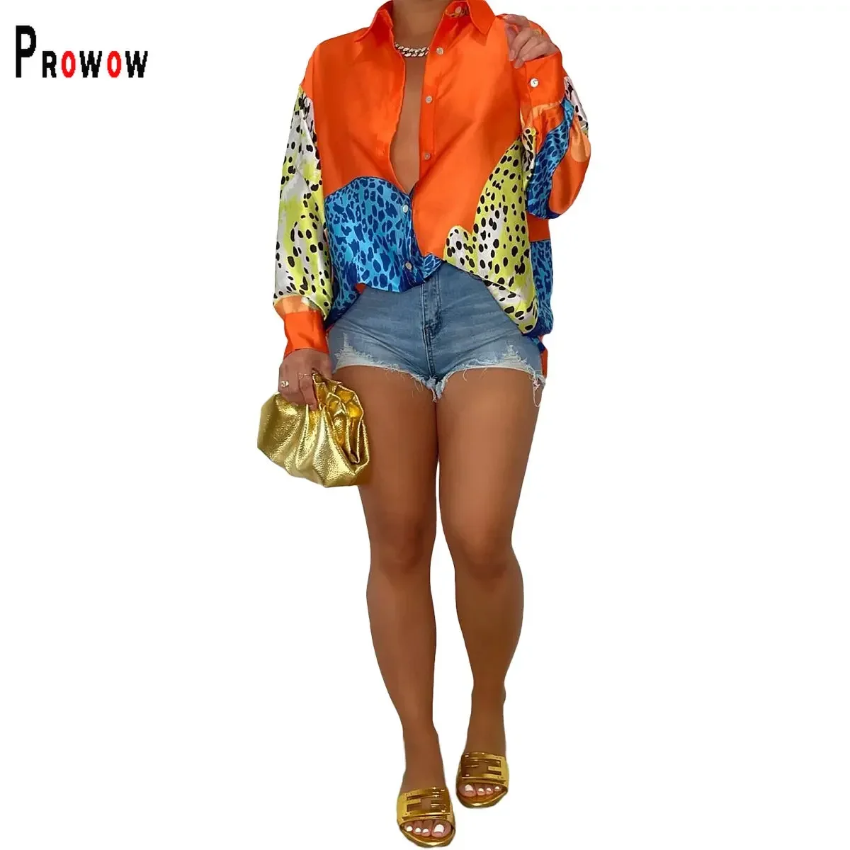 Prowow Fashion Leopard Print Women Blouses Long Sleeve Slim Fit Tops Clothes Single Breasted Casual Style Female Shirts