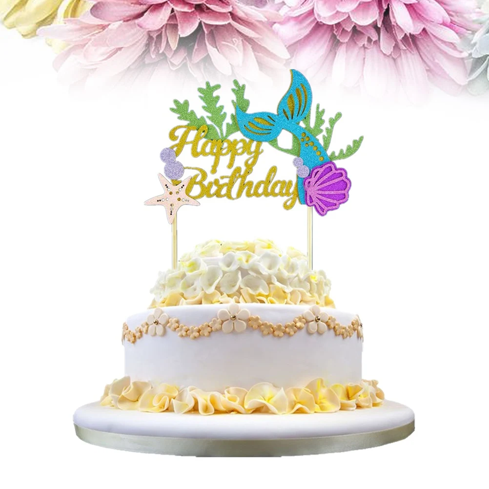 

2 Pcs Festival Mermaid Cake Topper Toppers for Girls Coral Decor Birthday Decorate
