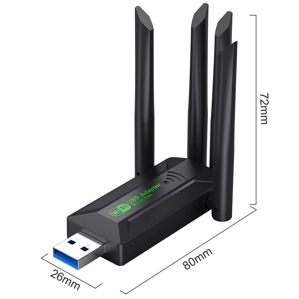 Kartu Jaringan Nirkabel Dual Band 2.4-5.8Ghz Pemancar Penerima Jaringan Eksternal 1300Mbps WiFi USB3.0 Adaptor untuk Rumah Kantor