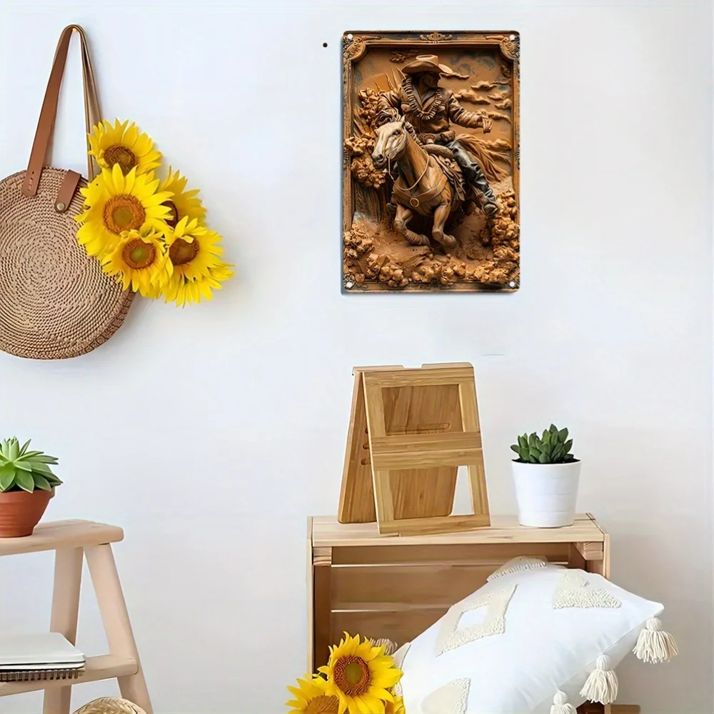 Western Cowboy Riding Horse Relief Wall Art, High Durability Sign, Rustic Vintage Decor for Home, Garden, Classroom, Unique Gift