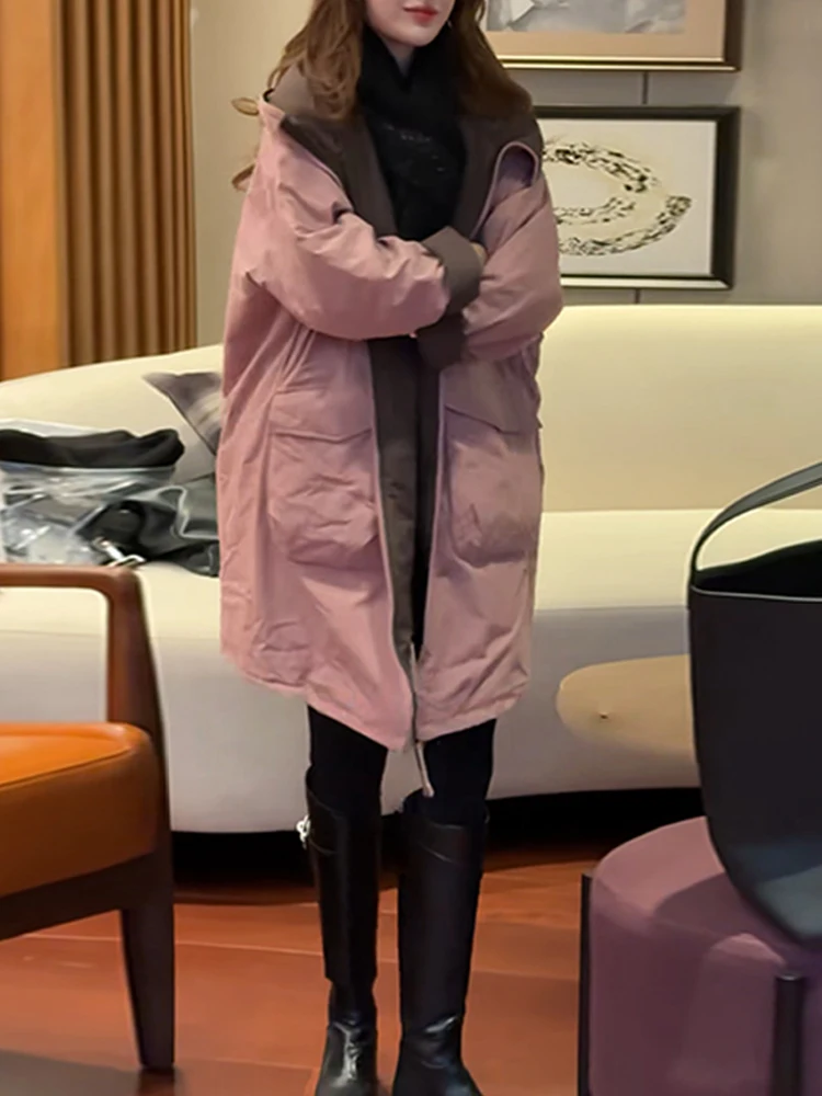 

Модная ретро-куртка большого размера из хлопка с наполнителем, женская повседневная парка средней длины в корейском стиле, с длинными рукавами и капюшоном