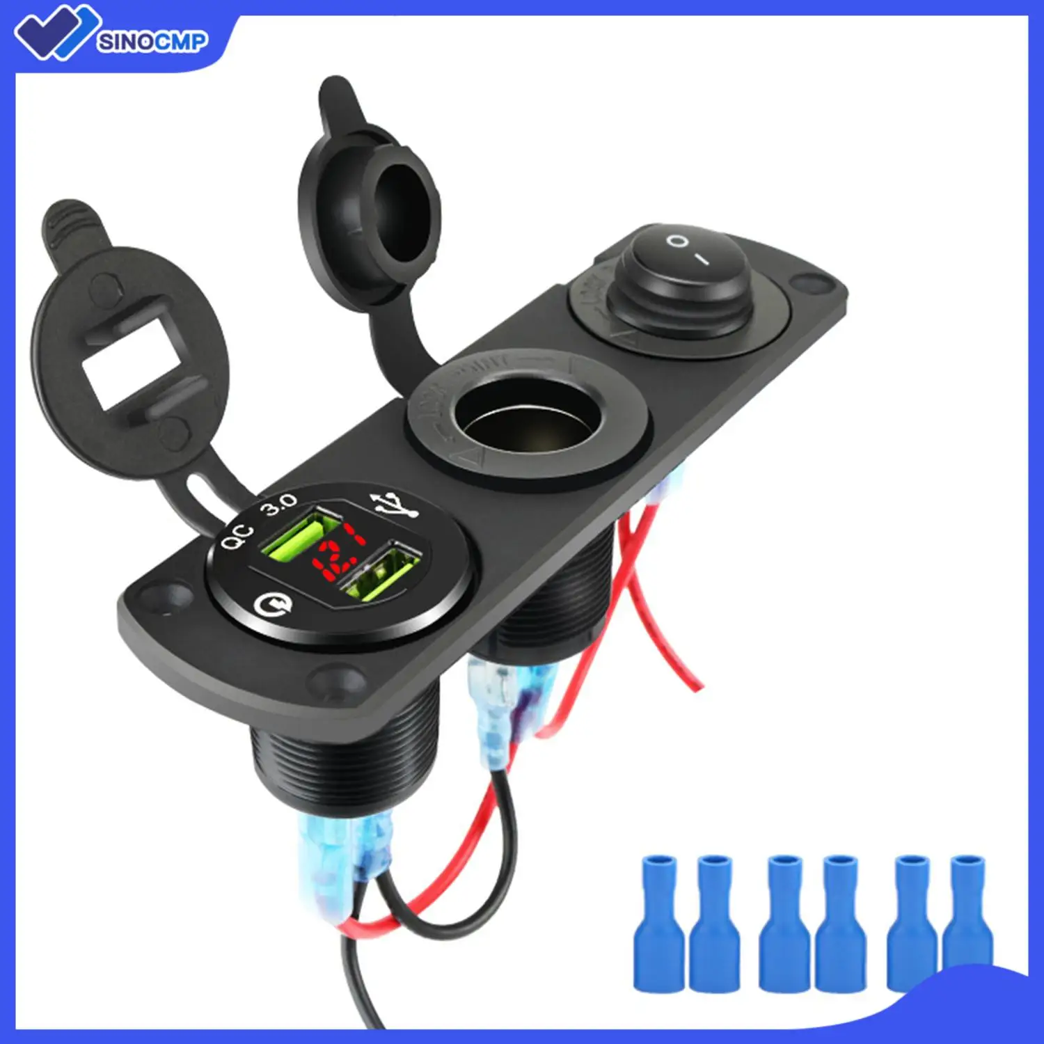 

12V Cigarette Lighter Socket with Dual QC3.0 USB Charger Voltmeter & ON/OFF Switch for RV Marine Boat Car Truckk Motorcycle ATV
