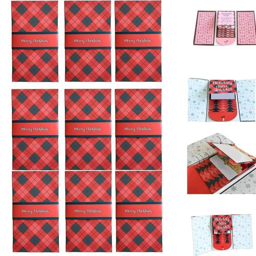 Handmade Christmas Gift Card Holder Book DIY Pull-out Design Surprise Cards with Envelope Waterfall Merry Xmas Gift Card Book