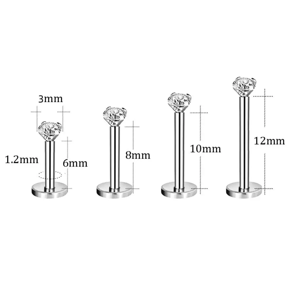 8pc 6/8/10mm Steel Bar Opal Ball Multi Shape Zircon Monroe Labret Internally Threaded Lip Stud Ear Piercing Jewelry Blue