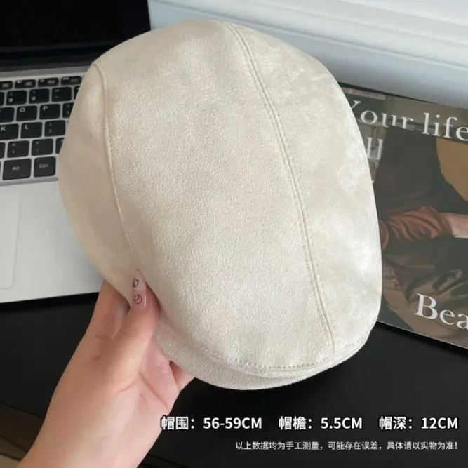 Retro forward hat women's 2024 new spring and autumn suede versatile anti-wear face newsboy hat