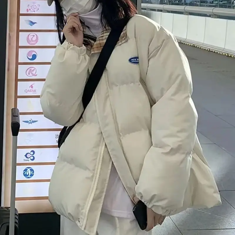 

Winter Coat Checkerboard Winter Clothes Women Fashion Vintage Bread Clothes Design Women Loose Thick Padded Jacket Women Tops