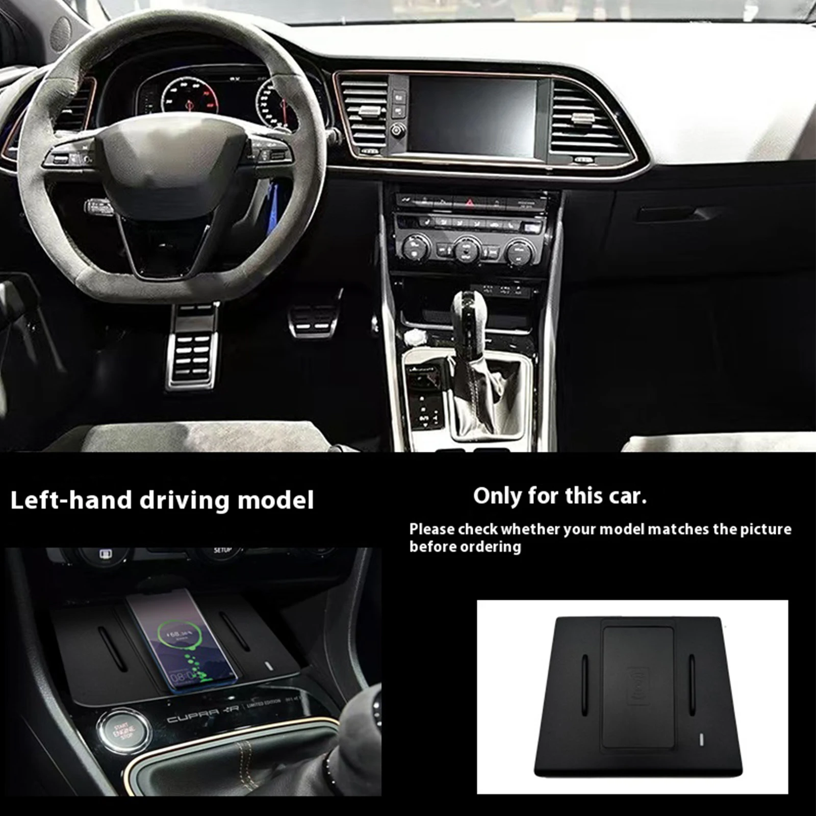 2 Din for Seat Leon 2012-2017 Car Wireless Mobile Phone Charger Center Console Storage 18W iphone fast charge plate holder