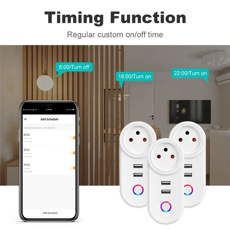 ABLU-Israel Plug Tuya Smart Home 16A Wifi Smart Plug Power Socket USB Charge Outlet Timing Voice Control For Alexa
