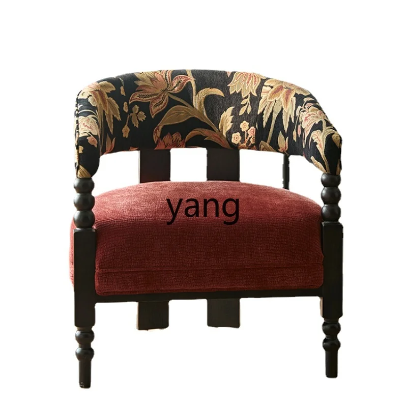 Yjq Retro Solid Wood Sofa Fabric Small Apartment Bedroom Living Room Balcony Couch Lazy Chair