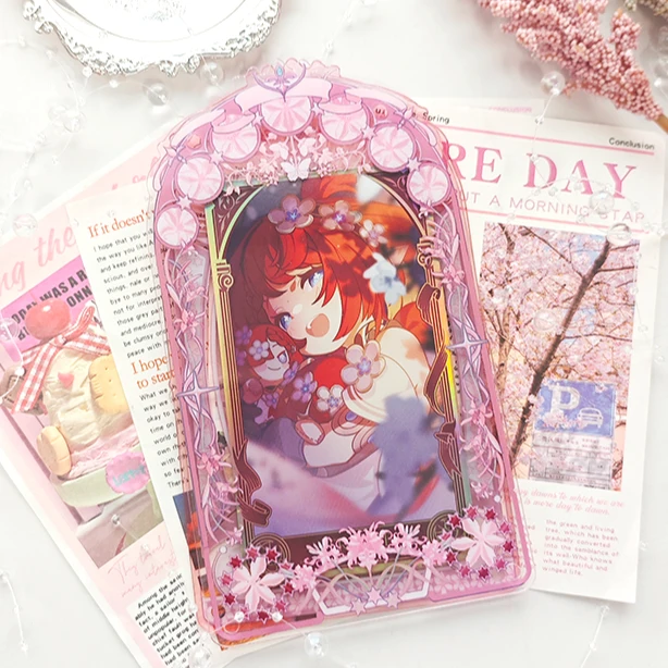 Vintage Mucha Floral Arch Acrylic Shaker Card Case, Layered Decor Display Frame, for 4-Inch Photos, Anime Photocards Storage