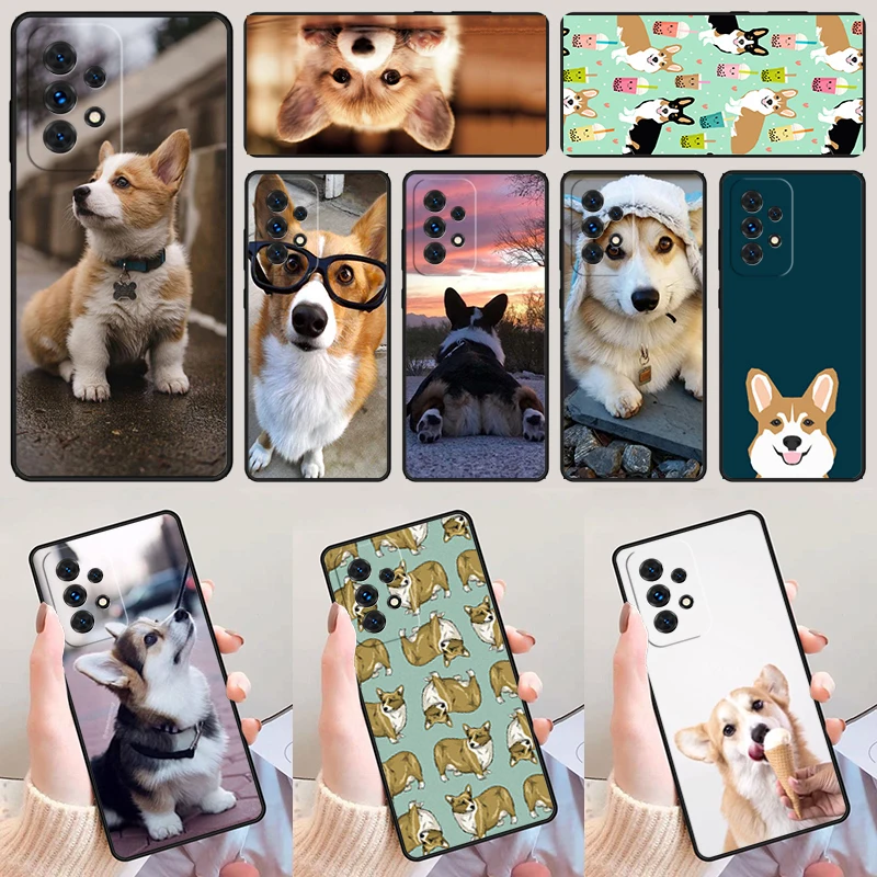 Corgi Dog and bubble tea phone case For Samsung Galaxy A42 A31 A40 A51 A71 A32 A80 A91 A52 A72 A20e A21S A50 A70 A11 A12 Cover