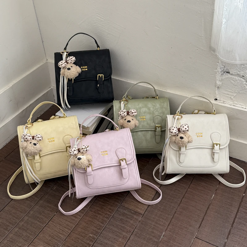 

Fashion Cute Pink Women's Small Backpack Bag Cute Pendant PU Leather Satchel Daypack Ladies Daily Crossbody Handbag Purse