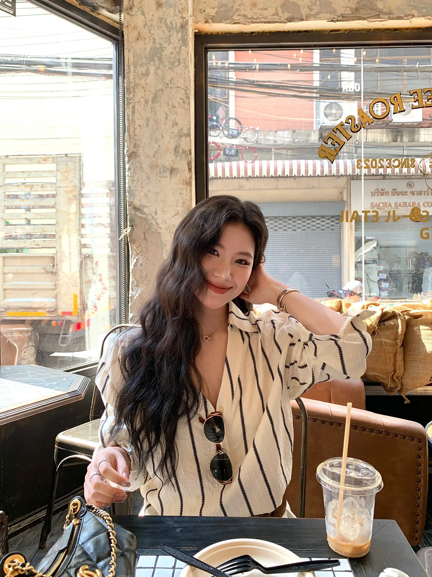 

DaqianwithU Casual Style Pure Cotton Long Sleeve Striped Shirt Embroidered Texture Loose Fit Women's Top