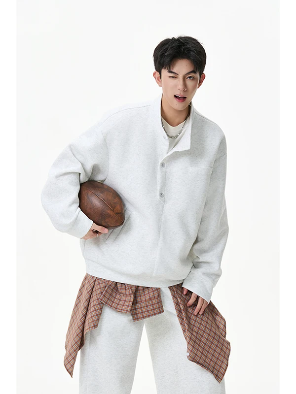 

Мужской повседневный спортивный комплект Cleanfit American Sle Spor: свитшот с воротником хенли и брюки свободного кроя, весна-осень, комплект из двух предметов