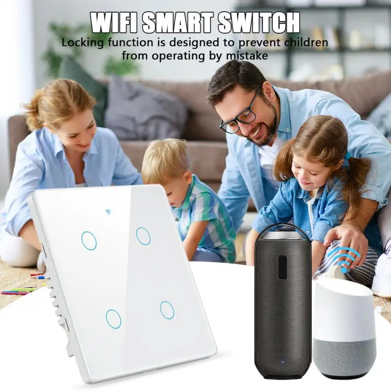 Aubess WiFi Smart Switch No Neutral Wire Required 4/6 Gang BR Switch Tuya Smart Life APP Control Support Alexa Google Home