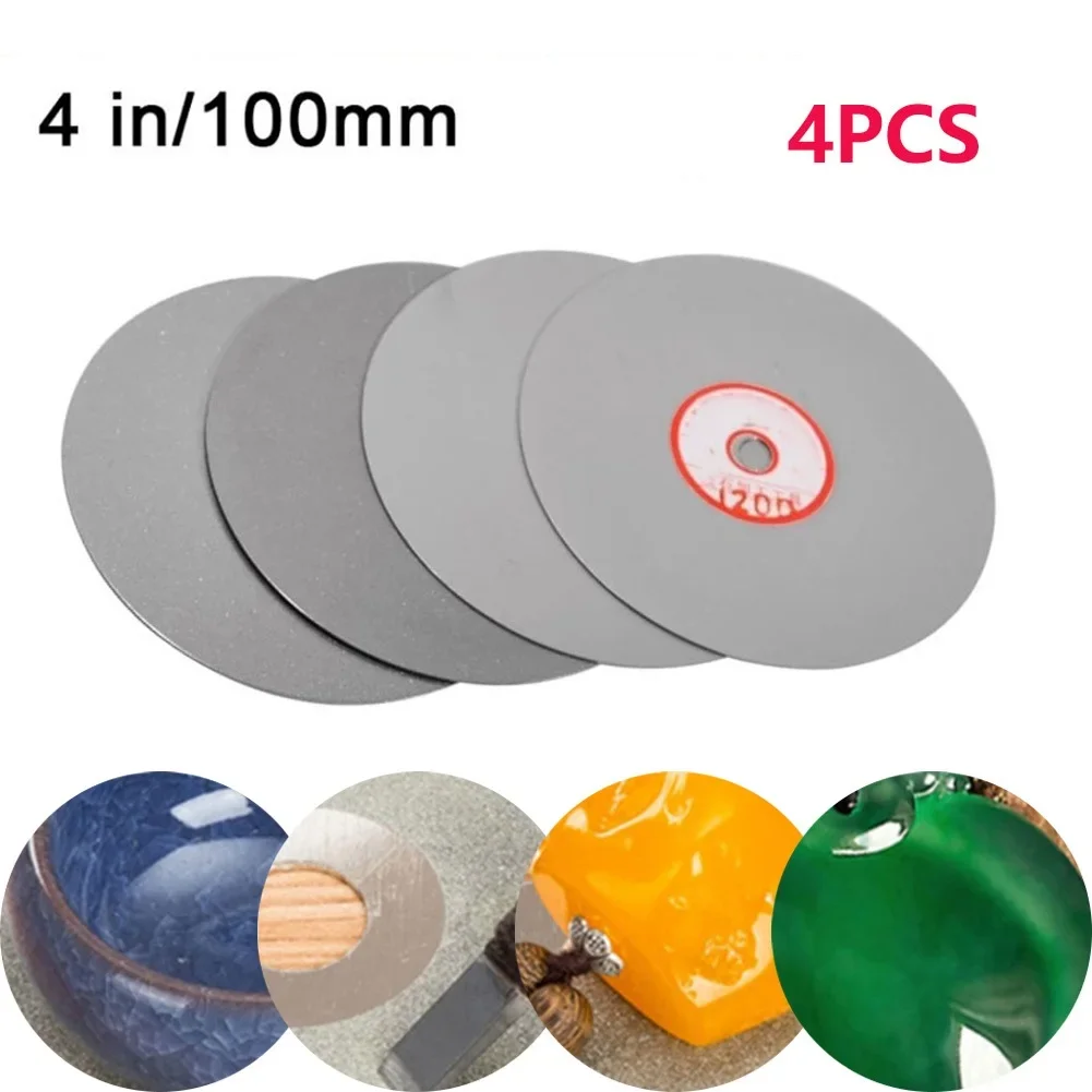 

4Pcs 4" / 100mm Diamond Coated Grinding Discs Polishing Grinding Wheels 600/800/1200/3000 Grit For Crystal/Agate/Jewel/Jad